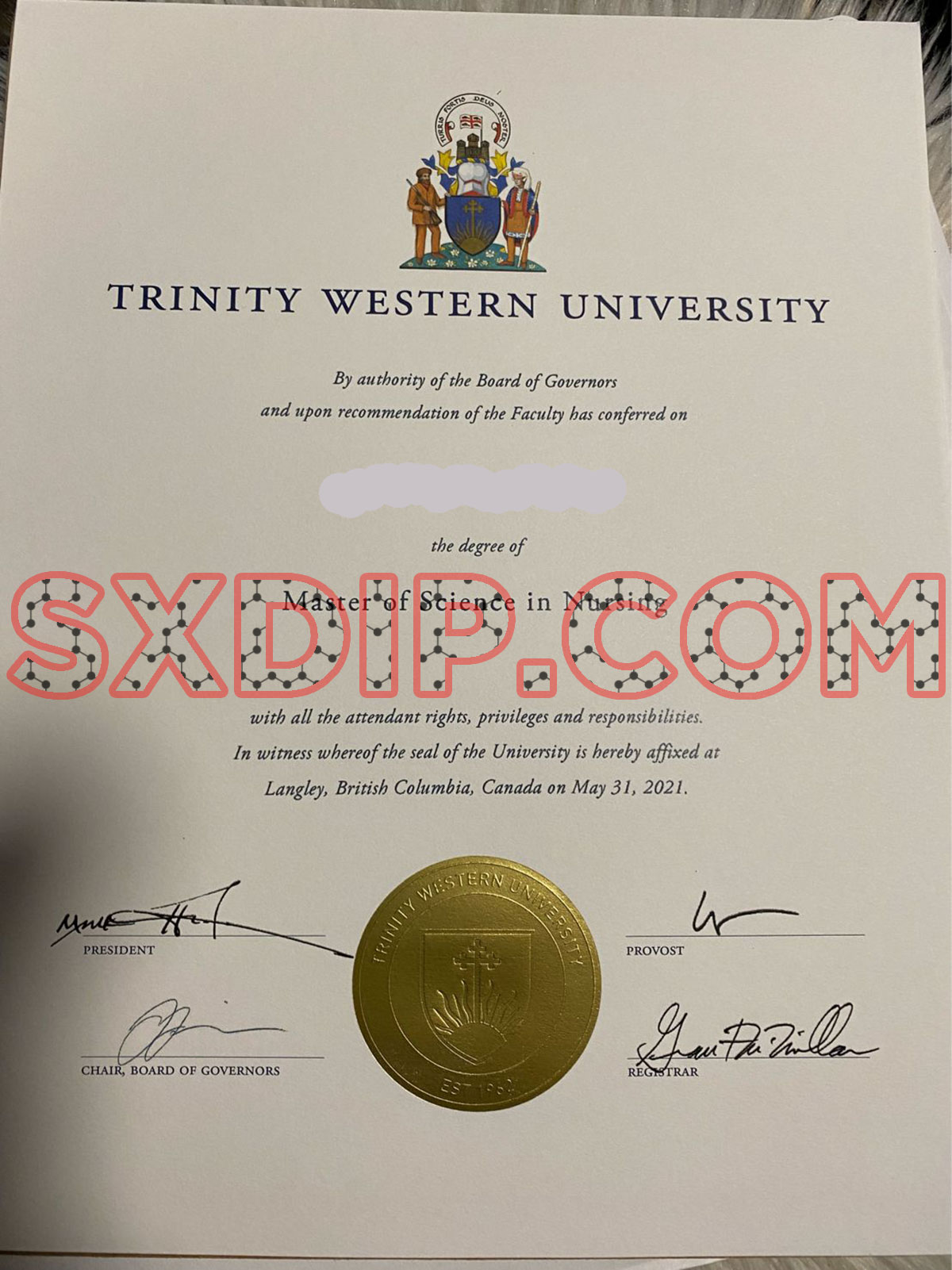 加拿大西三一大学毕业证书